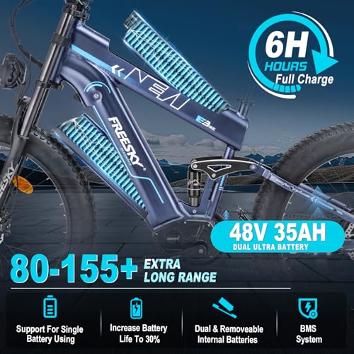 Dual Battery 48V 35AH 2000W 80-155 Miles Electric Bike 26" Fat Tire Full Suspension EBike with Dual Hydraulic Brakes M7806