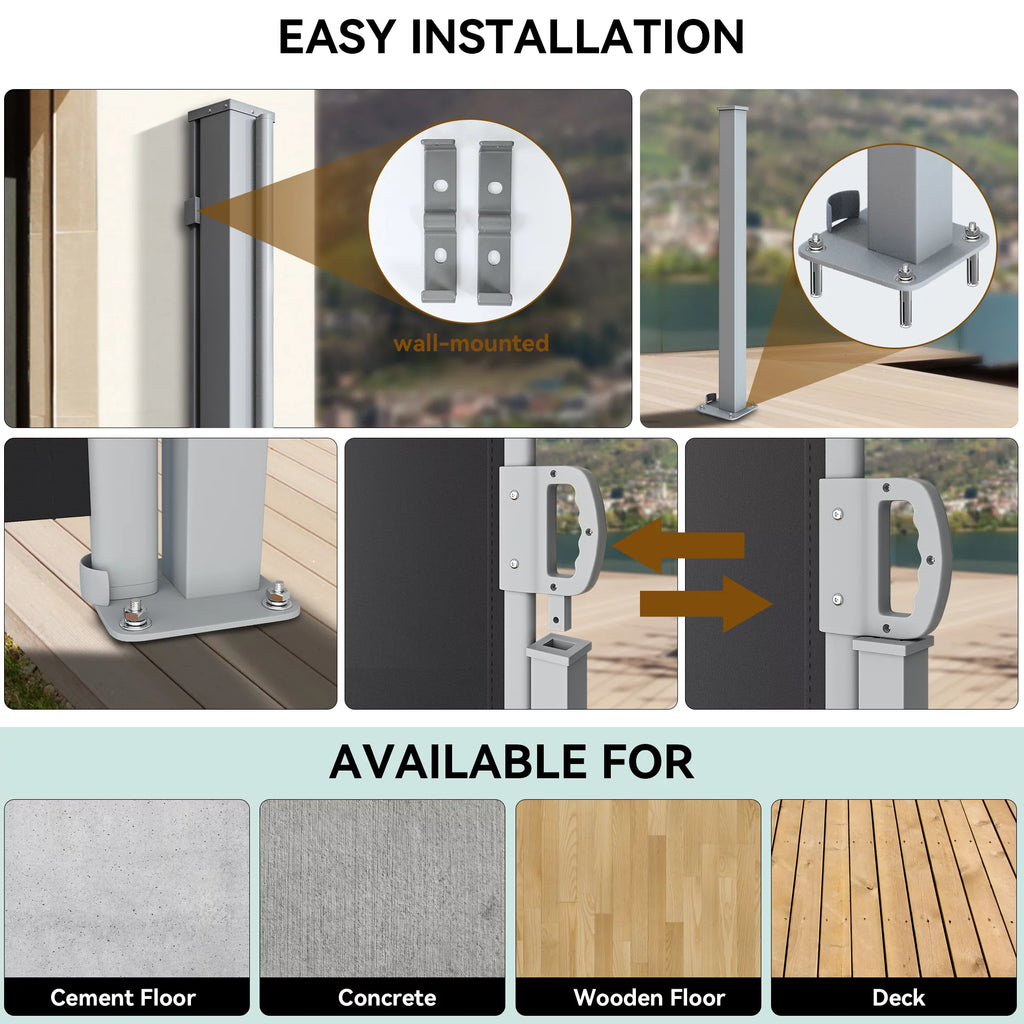 Gray Retractable Side Awning 118''X 78'' Privacy Screen D64669