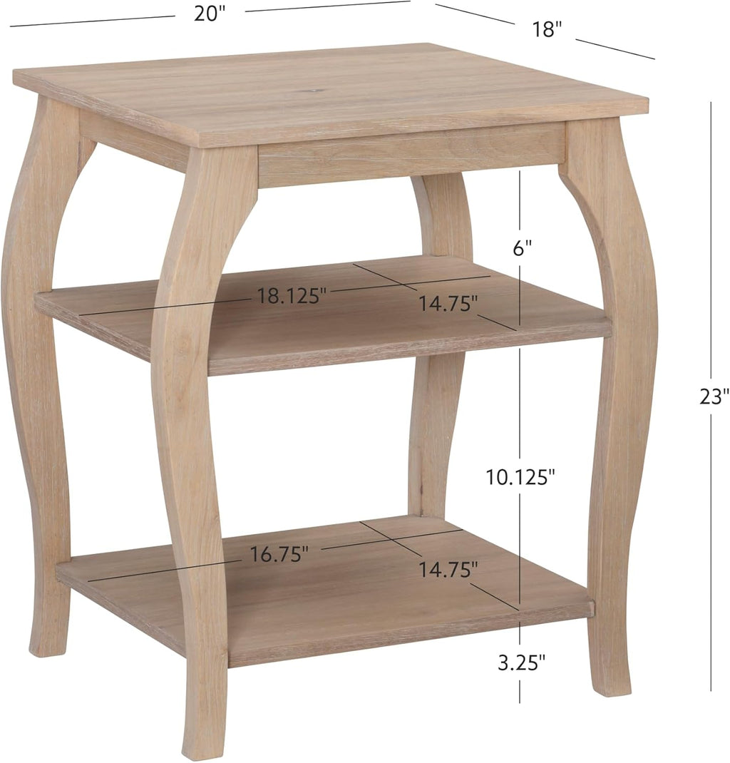 Natural Wooden Side Table with Curved Legs and Two Display Shelves Z852