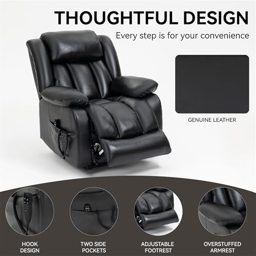 Electric Power Lift Recliner Chair with Genuine Leather Upholstery (Black) S3605