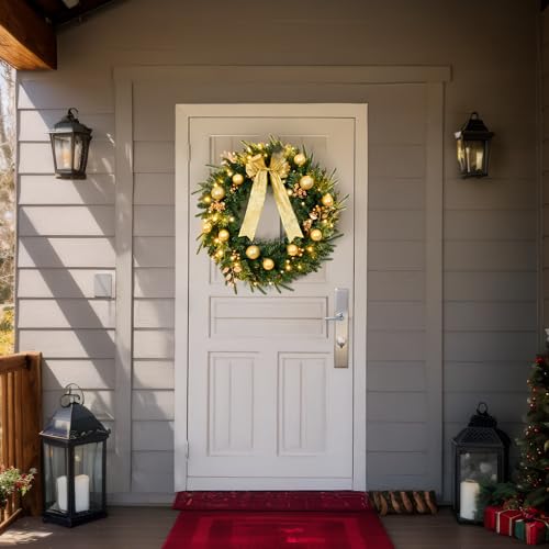 48 Inch Pre-lit Artificial Christmas Wreath with 150 LED Lights and 450 PVC Branch Tips L7424
