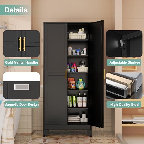 White 75" Metal Pantry Cabinet with 2 Doors and 5 Adjustable Shelves X875330