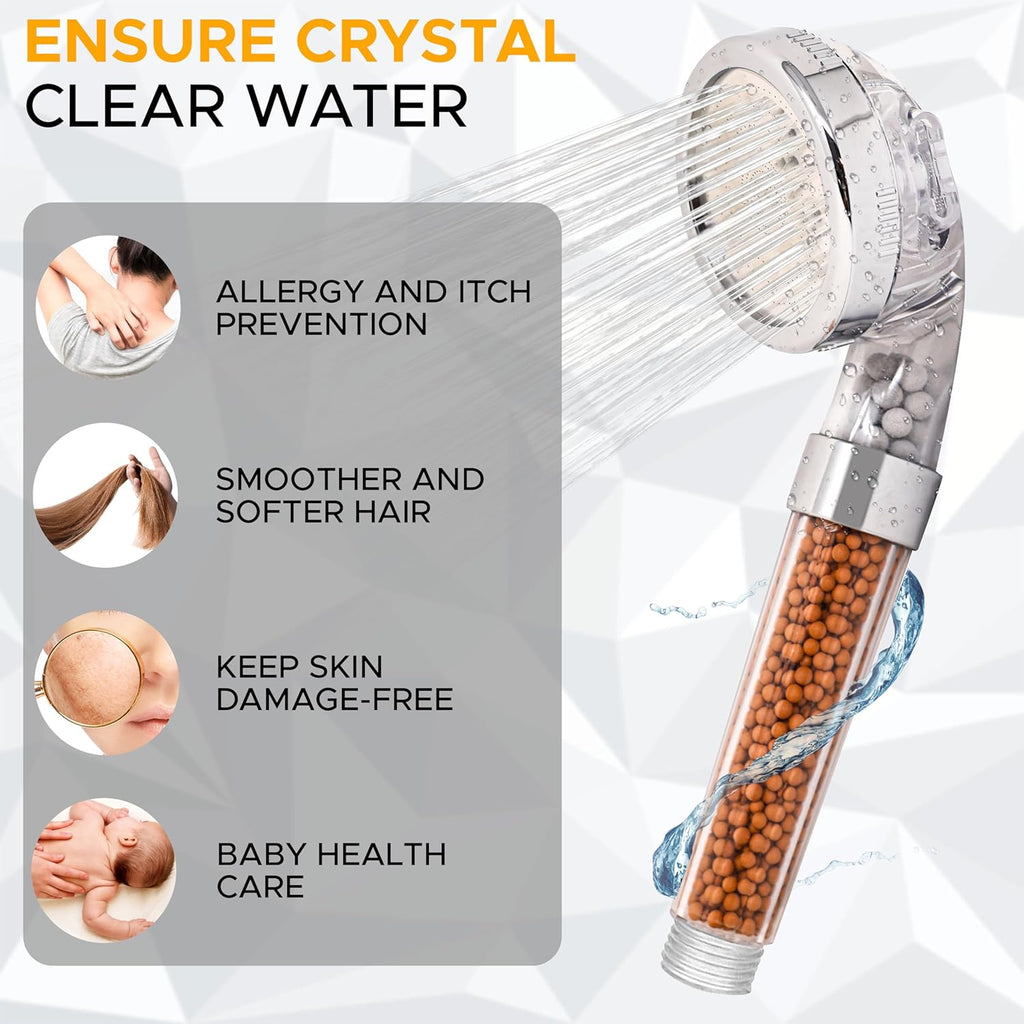 Shower Head with Triple Filtration Handheld Shower Head 3 Modes Adjustable Shower Head with Mineral Stones U54163