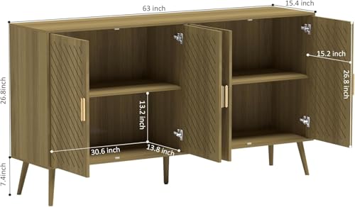 4 Doors Wood Sideboard Cabinet with Adjustable Shelves O16856