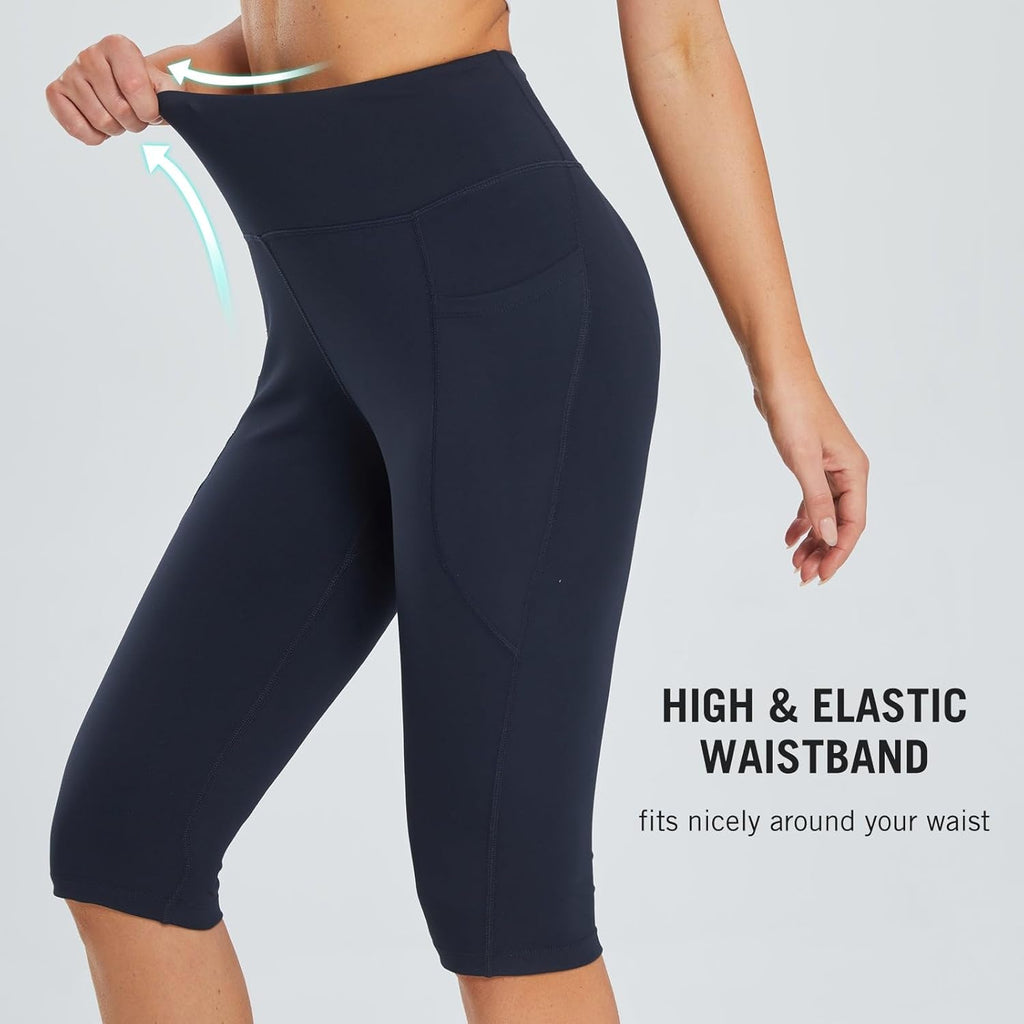 Women's Capris with Pockets Knee Length High Waisted Stretch Yoga Leggings L827