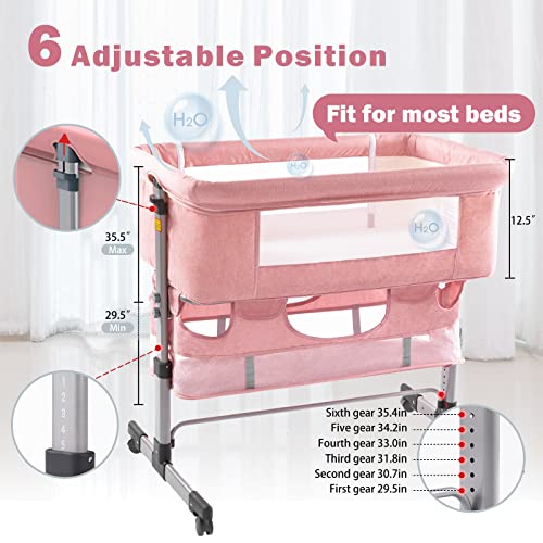 Pink Baby Bassinet Bedside Sleeper with Storage Basket A52626