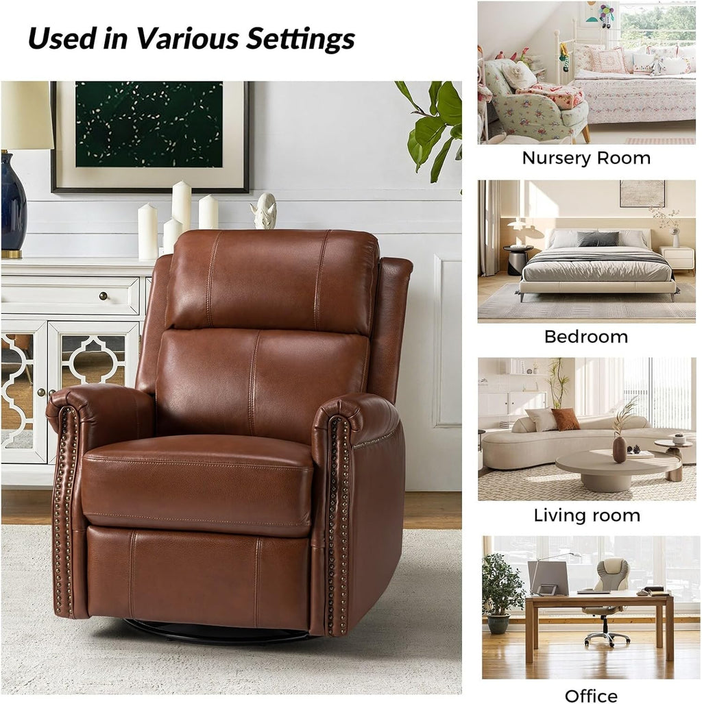 Genuine Leather Power Swivel Recliner with Metal Base P838