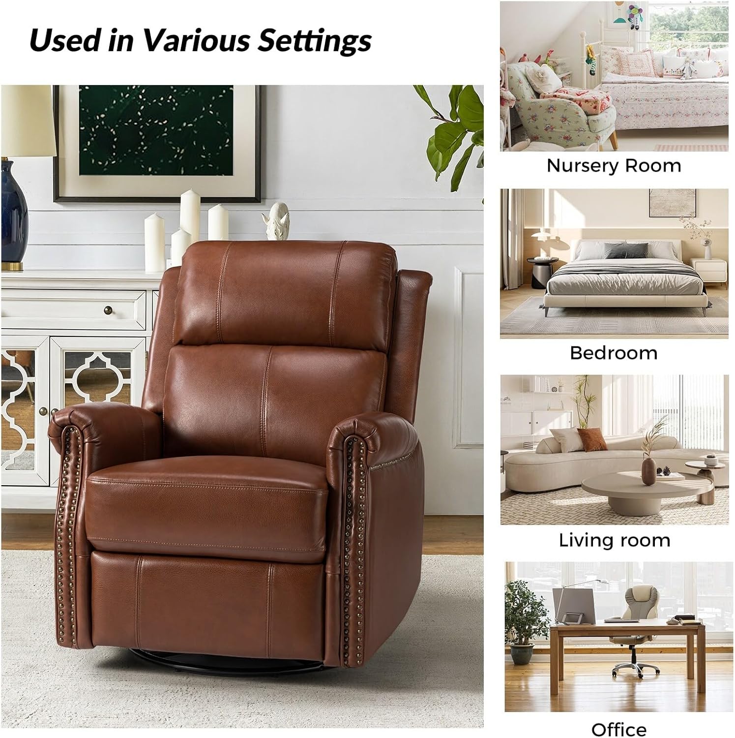 Genuine Leather Power Swivel Recliner with Metal Base P838