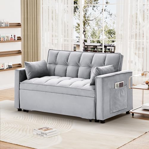 Dark Grey Velvet Convertible Sleeper Sofa Bed Z43843