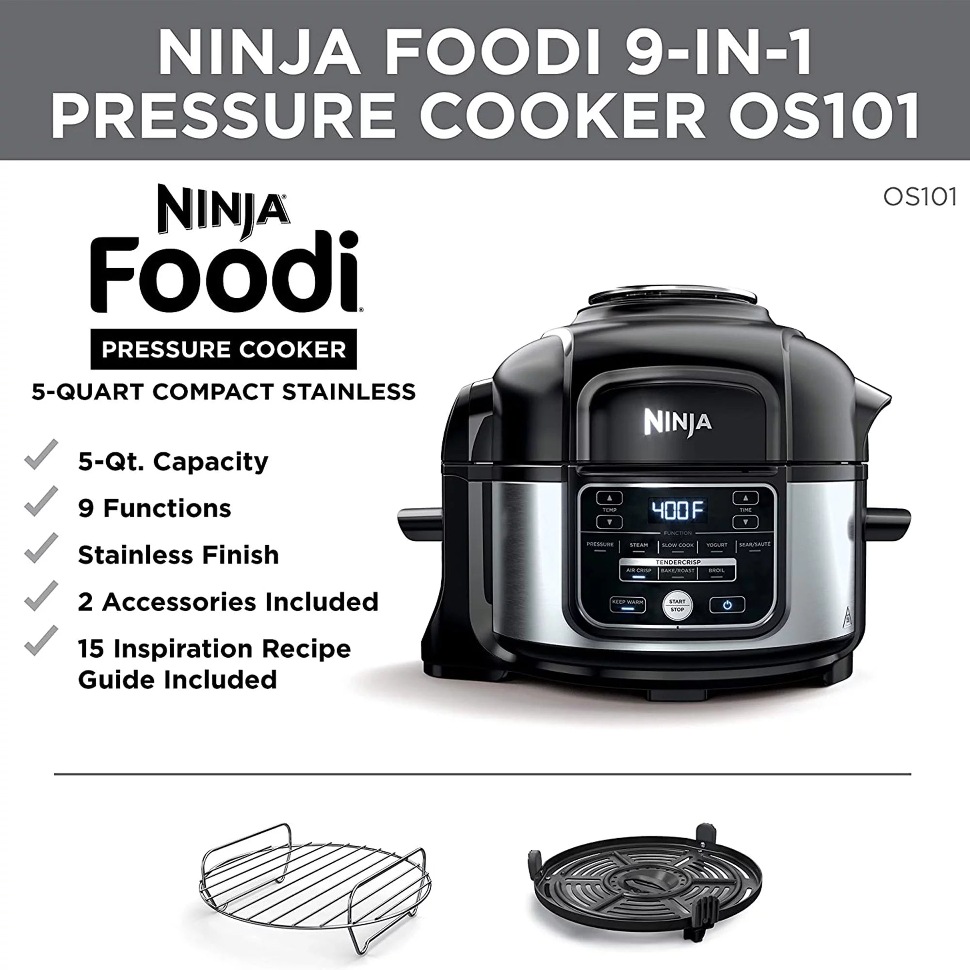 Silver 9 in 1 Pressure Cooker and Air Fryer N72463