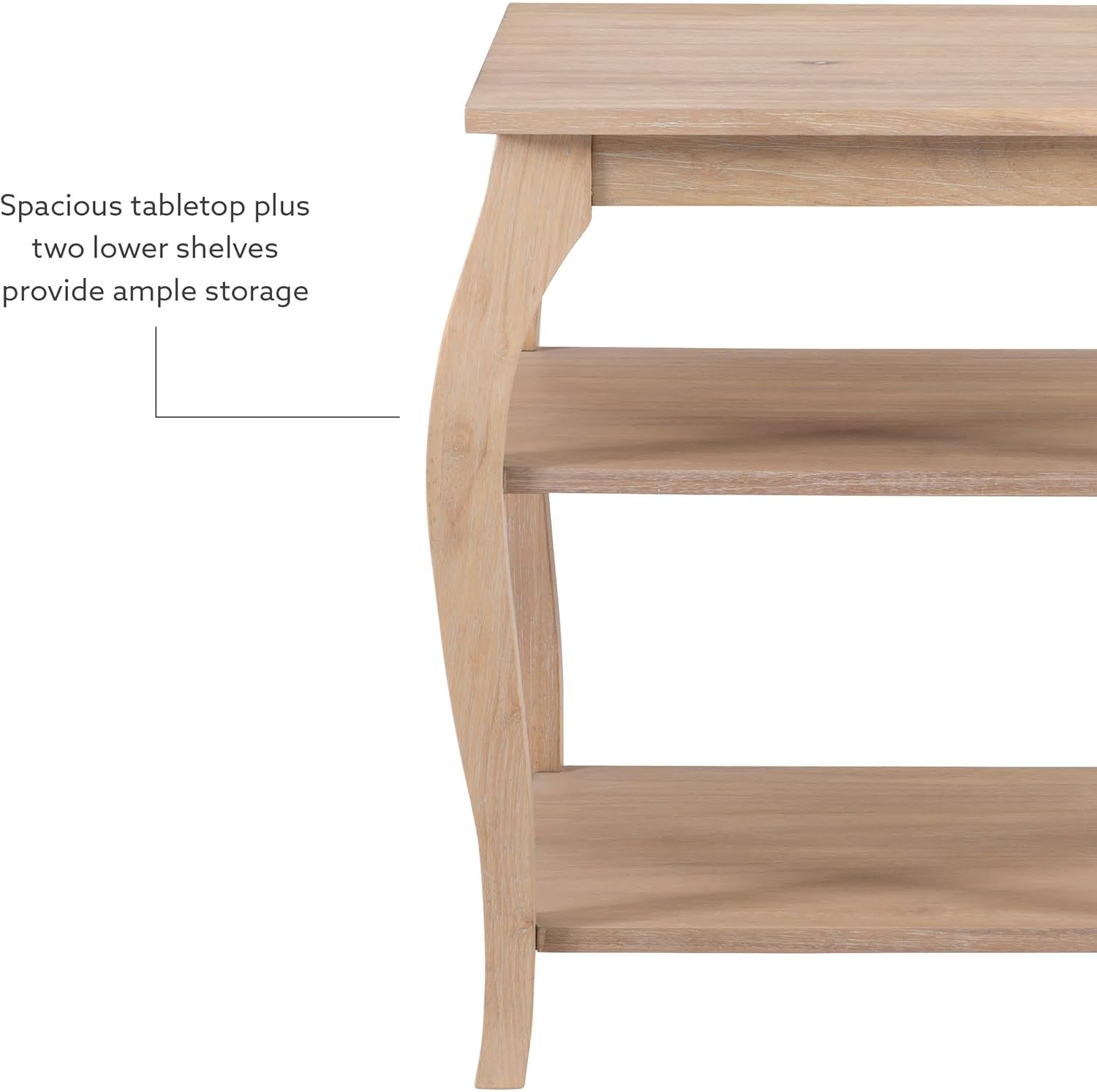 Natural Wooden Side Table with Curved Legs and Two Display Shelves Z852