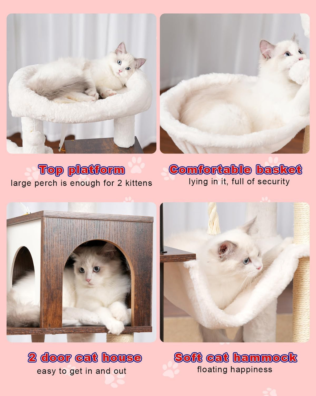 Rustic Brown 43.3in Wood Cat Tree with Sisal Rope Scratching Post V58118