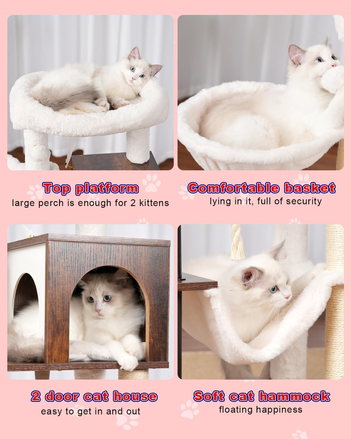 Rustic Brown 43.3in Wood Cat Tree with Sisal Rope Scratching Post V58118