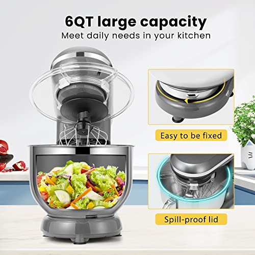 650W 6 Quart Tilt-Head Stand Mixer with Beater, Dough Hook and Wire Whip J36819