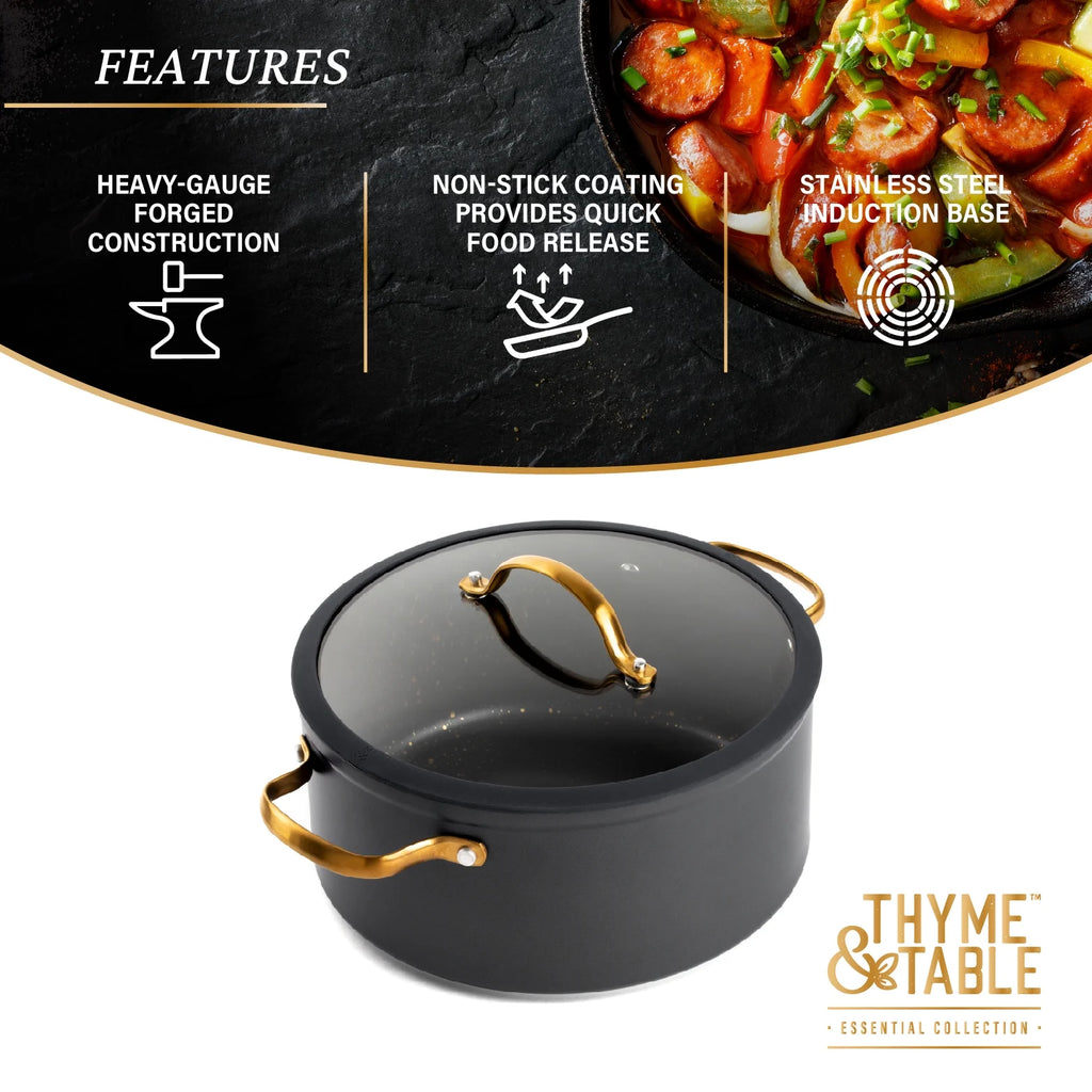 Non-Stick 5 QT Stock Pot with Glass Lid, Black & Gold X981979