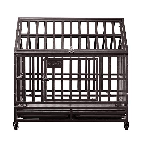Brown Heavy Duty Dog Cage Crate Kennel with Four Wheels 38 inch I8573