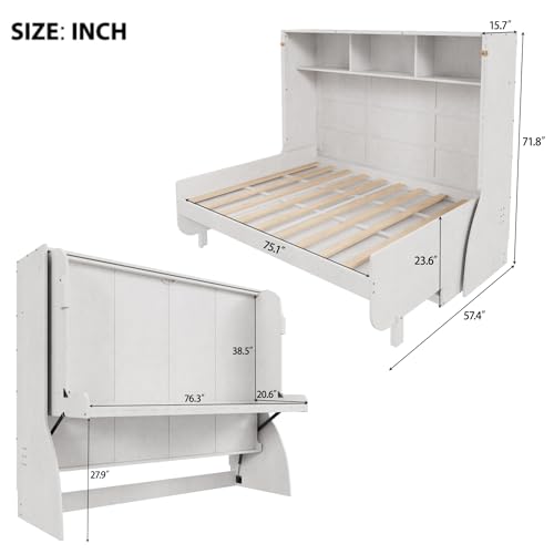 Antique White Full Size Murphy Bed with Desk and Storage Shelves N873251