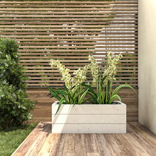 Rectangular Fiberstone and Clay Planter with Drainage Holes (Brown) F723819