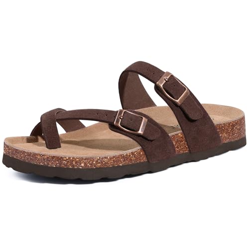 Women's Genuine Suede Cork Footbed Sandals with Adjustable Buckle B804