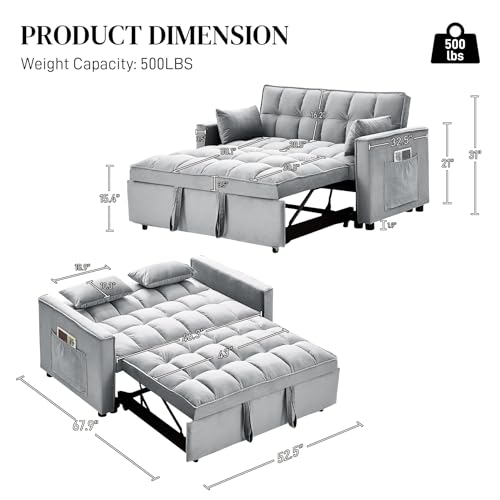 Dark Grey Velvet Convertible Sleeper Sofa Bed Z43843
