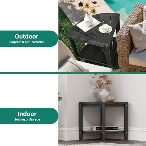 Black Poly Lumber Corner Shower Bench with Storage Shelf Y80763