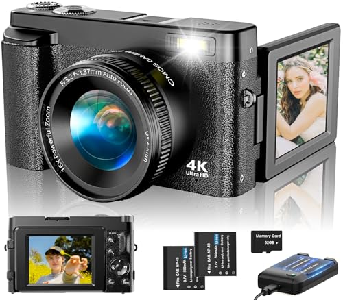 48MP Digital Camera with 16X Digital Zoom, 3" Flip Screen, 2 Batteries H4618