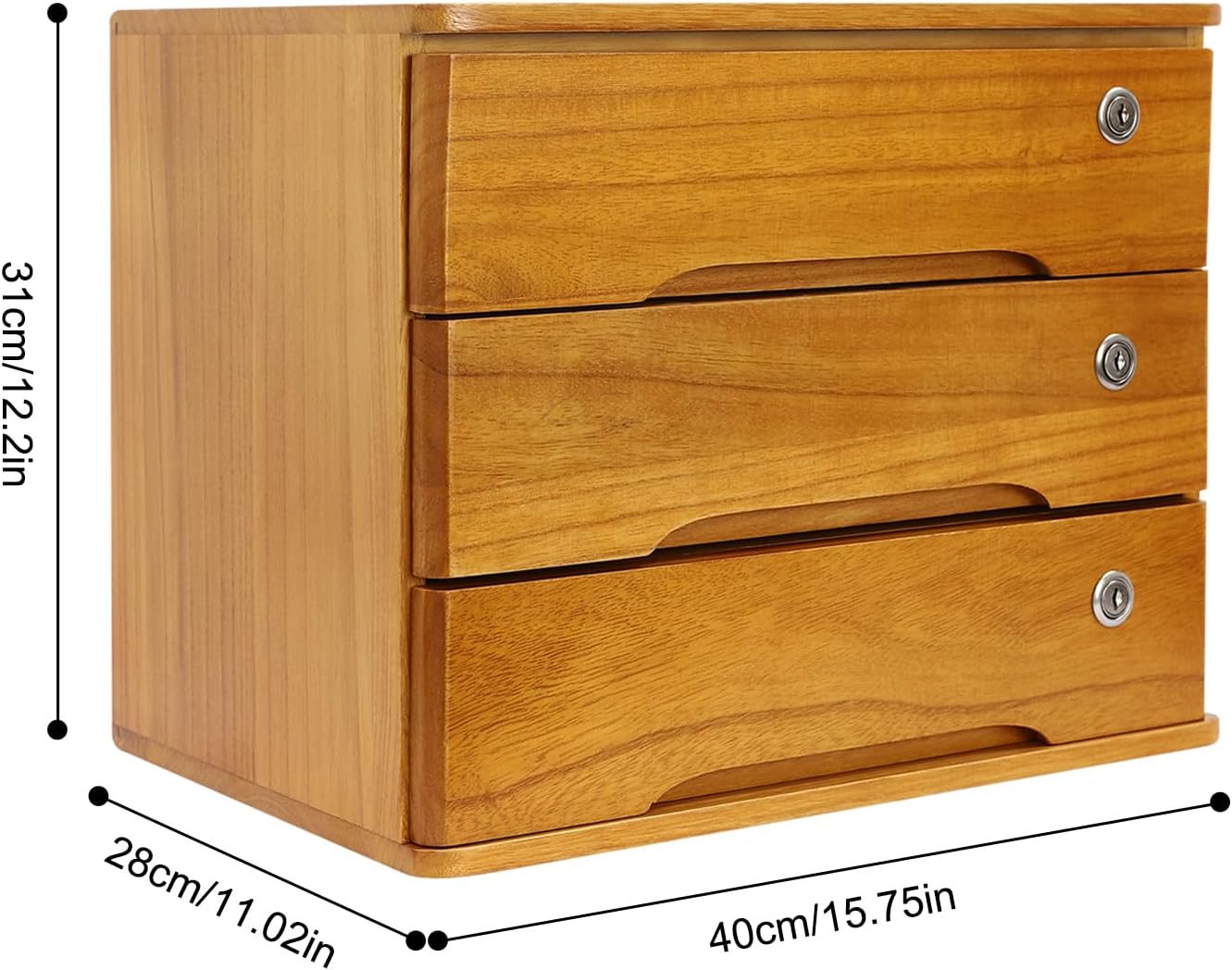 3-Tiers Wooden Desktop Storage Box with Lockable Drawers C679885