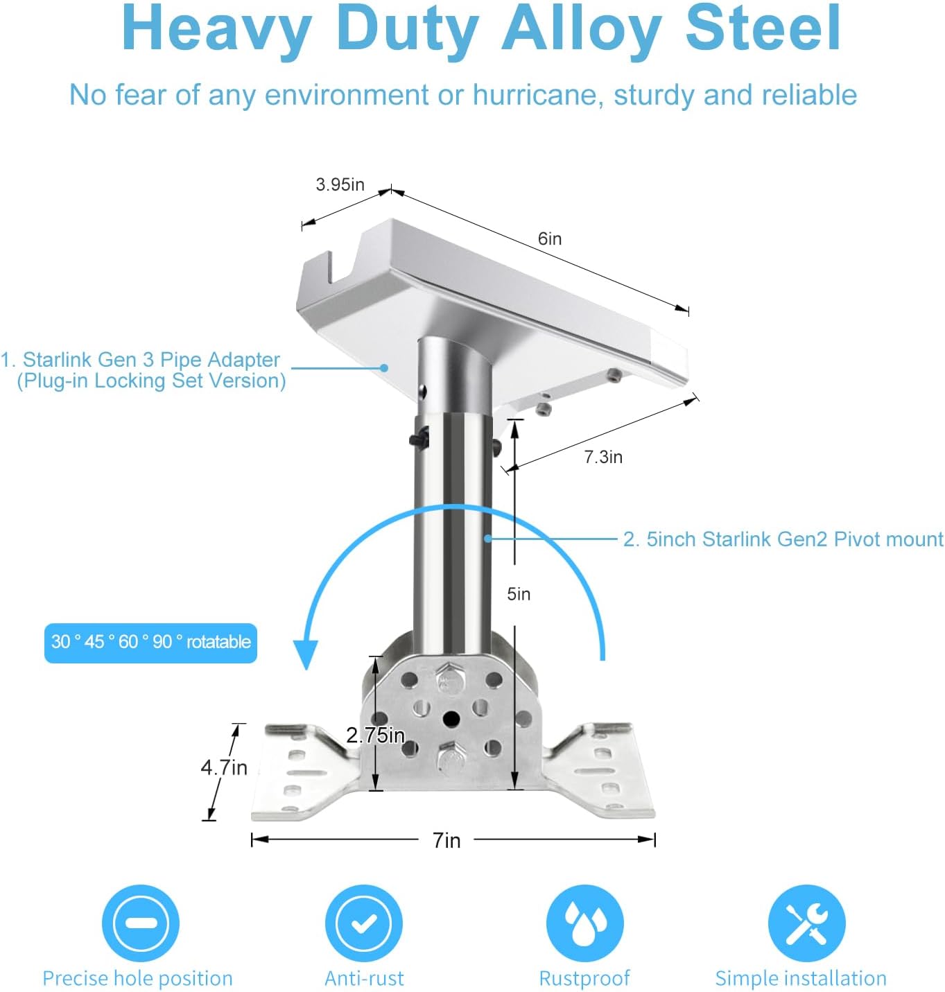 Heavy Duty Starlink Gen 3 Wall Mount Roof Mount Pole Mount Pipe Adapter Mounting Kits U62760