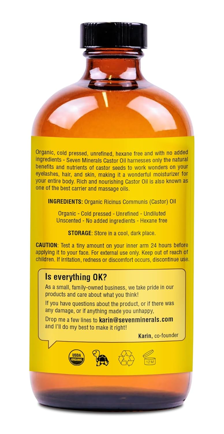 16 fl oz Glass Bottle Castor Oil Organic Cold Pressed Unrefined Q9026