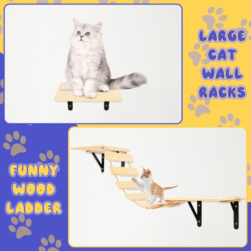 Set of 5 Cat Wall Shelves with 2 Cat Food Bowls, 1 Bridge Ladder & 3 Cat Wall Steps K53653