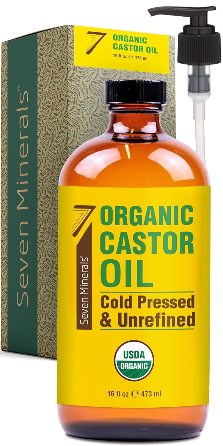 16 fl oz Glass Bottle Castor Oil Organic Cold Pressed Unrefined Q9026