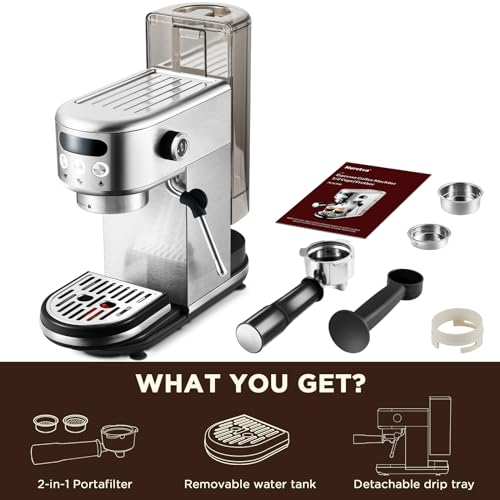 20 Bar Espresso Machine with LED Display & Milk Frother Stainless Steel R267