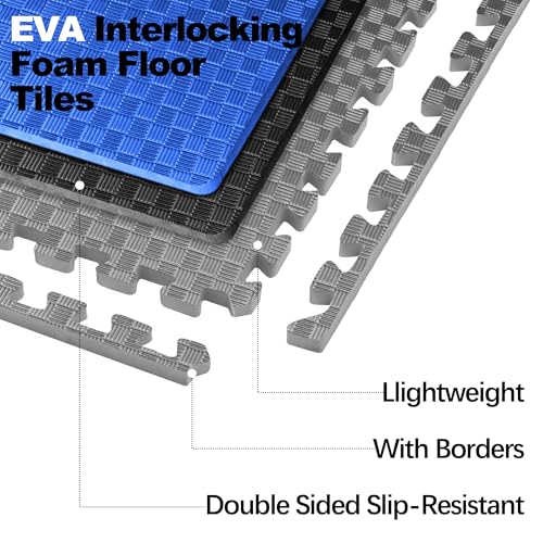 1" Thick EVA Interlocking Foam Gym Flooring Mat, Black (24 Sq Ft) N47738