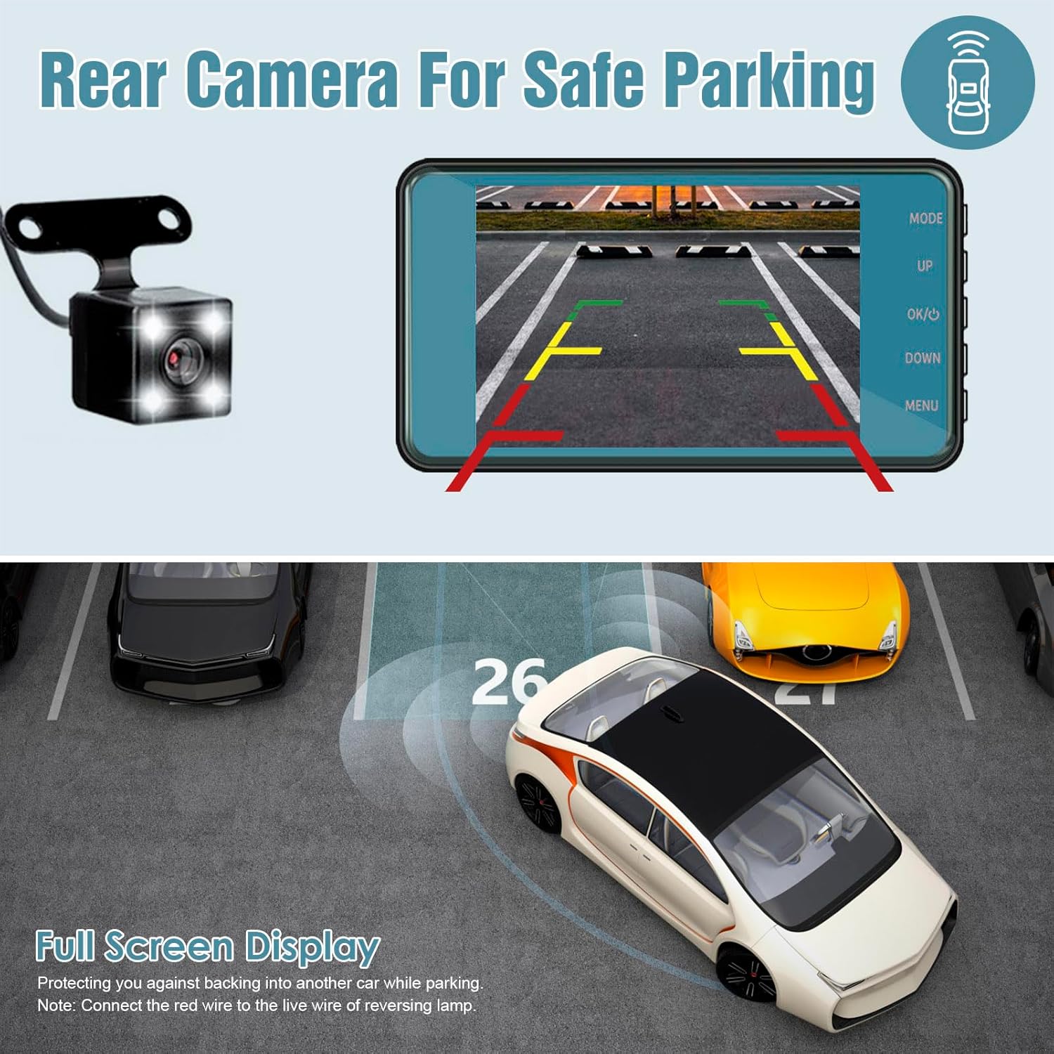 720P HD Dual Dash Cam with Night Vision and 4 inch LCD Display V3393