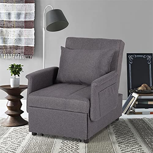 Black 3 in 1 Pull Out Sleeper Sofa Chair with Pillow M667