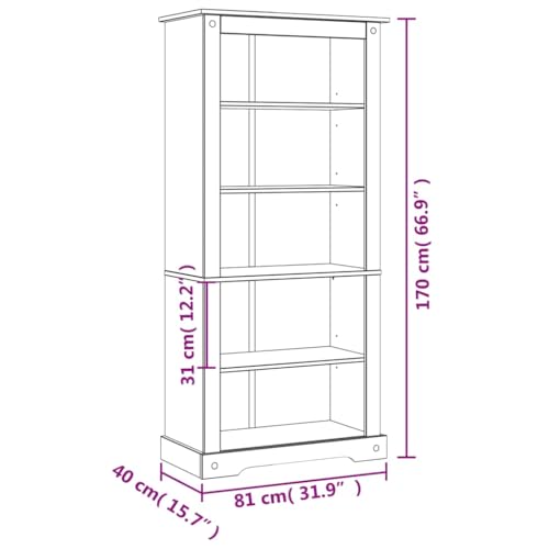 5-Tier Rustic Mexican Pinewood Bookcase U1247