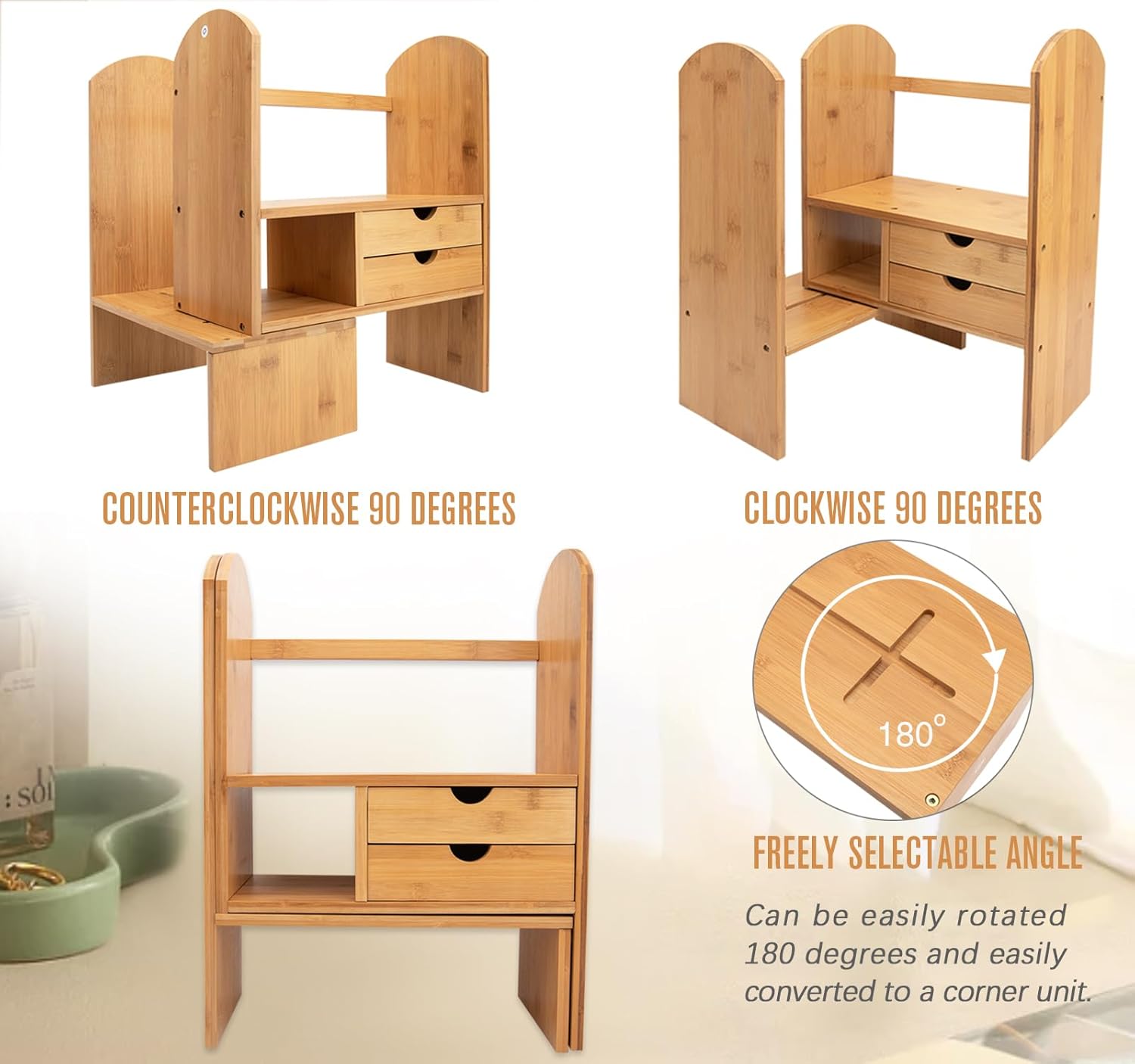 Bamboo Desktop Bookshelf Organizer J987