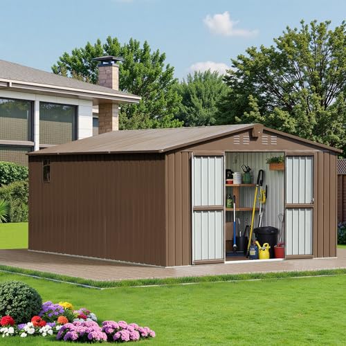 Brown Steel Outdoor Storage Shed C427926