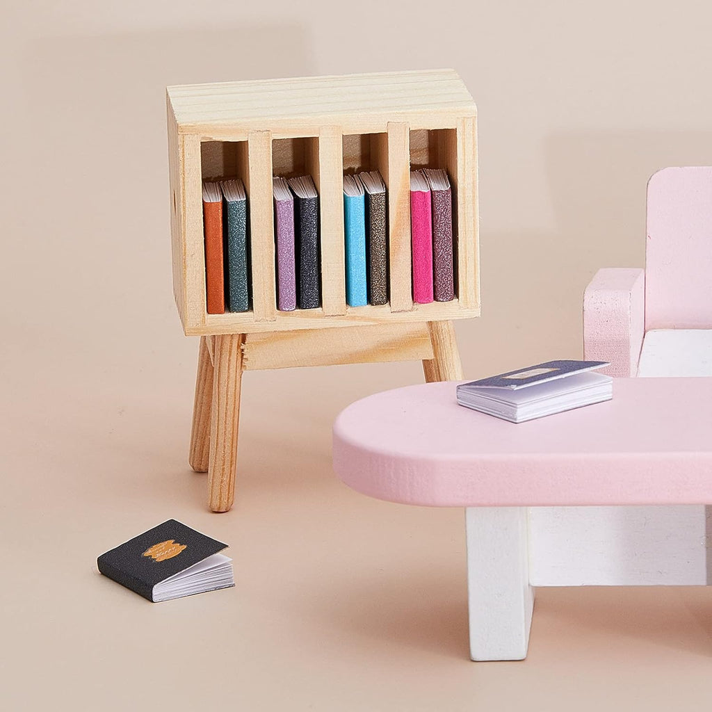 13 Pieces 1:12 Scale Miniature Dollhouse Books with Wooden Rack Bookshelf N173891