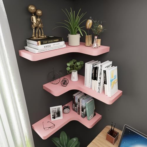 Black Solid Wood Corner Floating Shelves Set of 3 M990