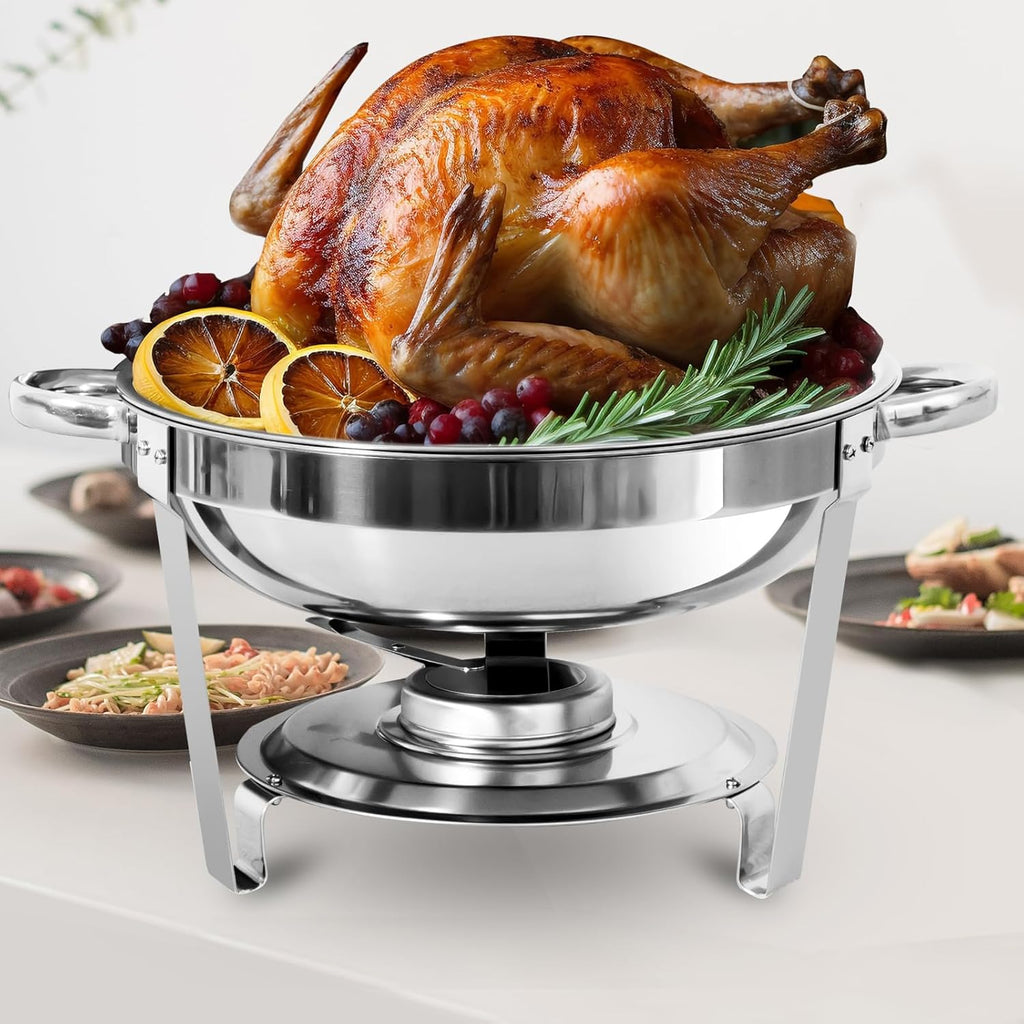 5 Qt Stainless Steel Round Chafing Dish Buffet Set 6 Pack H31766