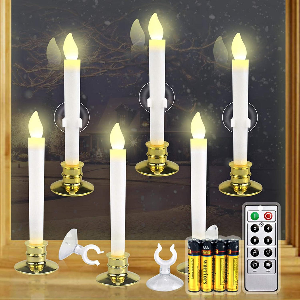 6 Set Gold LED Flameless Taper Candles with Timer A92344