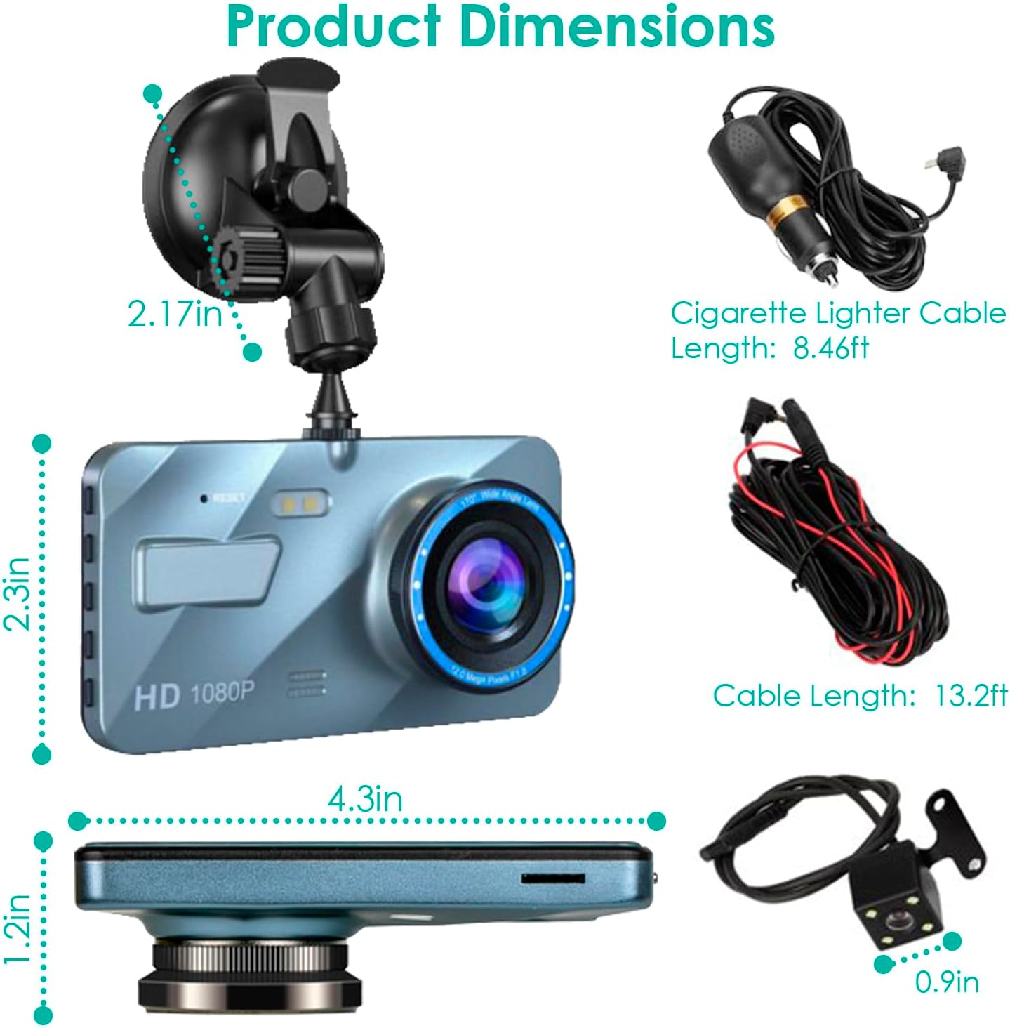 720P HD Dual Dash Cam with Night Vision and 4 inch LCD Display V3393