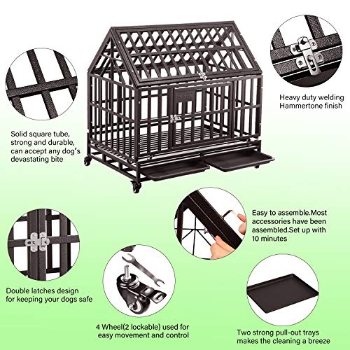 Brown Heavy Duty Dog Cage Crate Kennel with Four Wheels 38 inch I8573