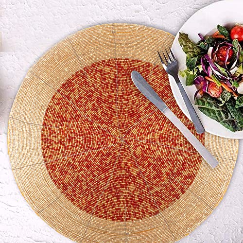 Gold 13 Inch Round Set of 4 Beaded Placemats O456378