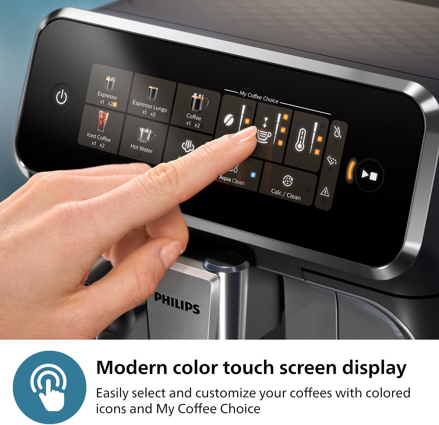 Fully Automatic Espresso Machine with Touch Display, Milk Frother, Ceramic Grinder, AquaClean Filter, Black Chrome A985