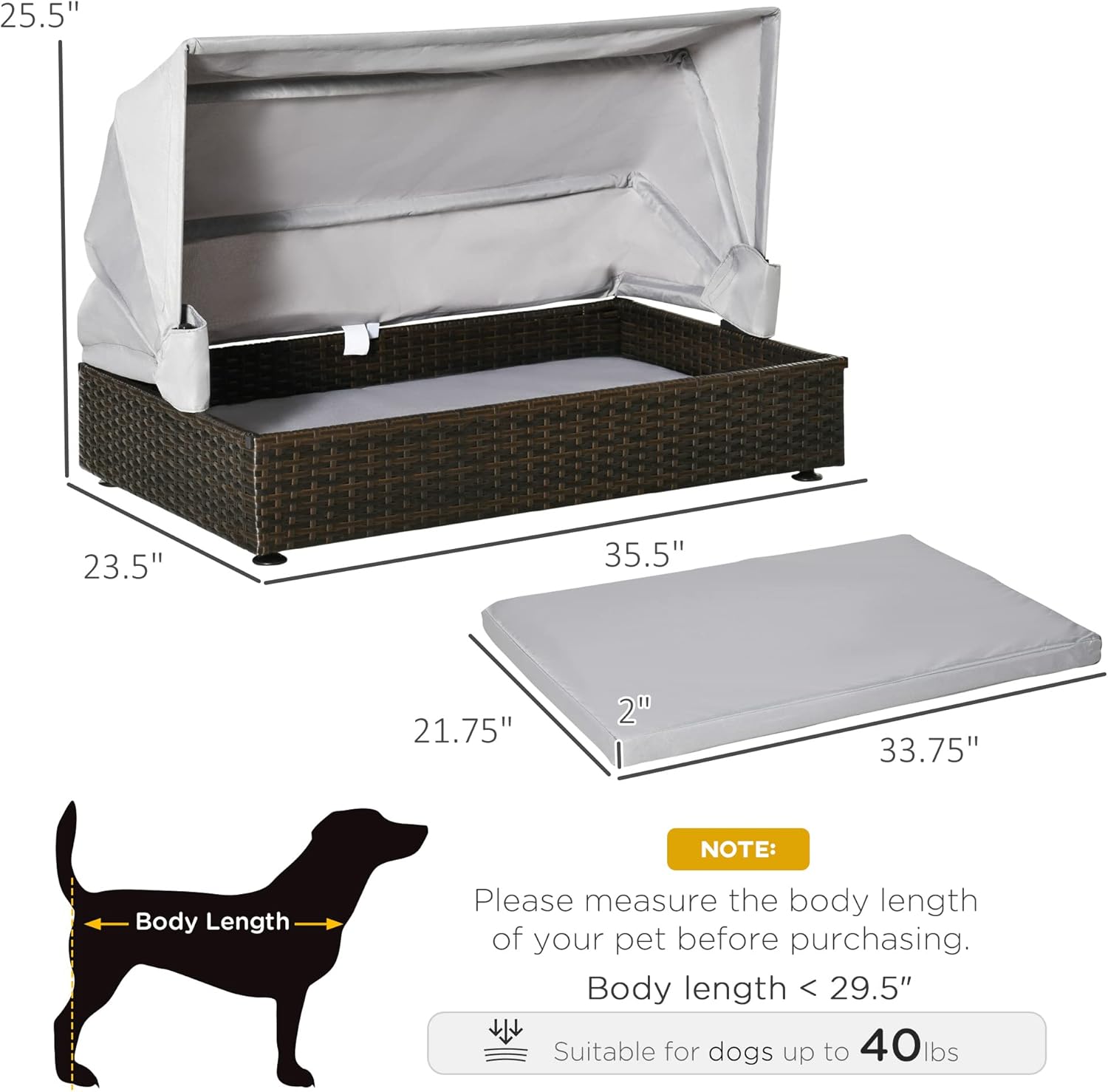 Elevated Rattan Pet Sofa with Waterproof Cushion T3451