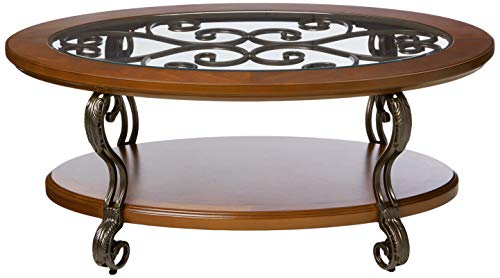 Dark Brown Oval Coffee Table with Glass Top and Shelf G2690