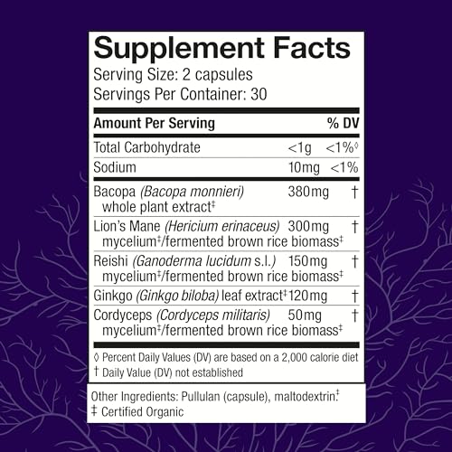 Capsules with Lion's Mane, Reishi & Cordyceps Mushroom - 60 Capsules B81341