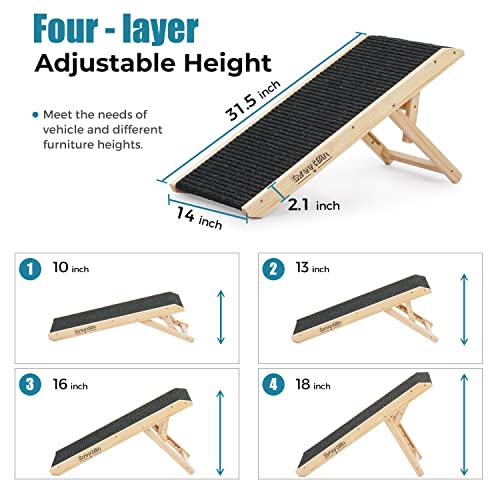 18" Tall Adjustable Wooden Folding Pet Ramp with Non Slip Carpet Surface U306800